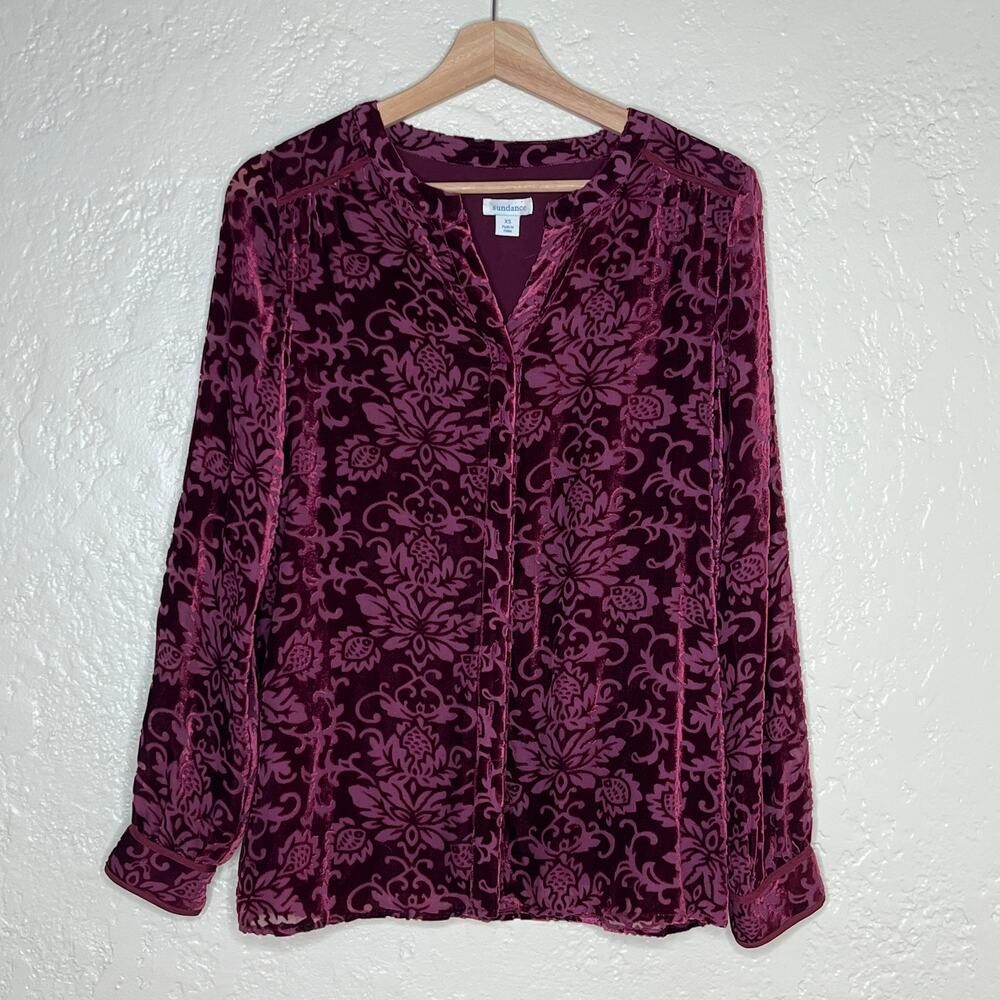 Sundance Velvet Floral Tunic Romantic Boho Women Burgundy Large